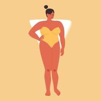 une figure féminine de type triangle. fille potelée de dessin animé dans un maillot de bain jaune sans bretelles. illustration vectorielle stock d'une femme aux épaules larges isolées. vecteur