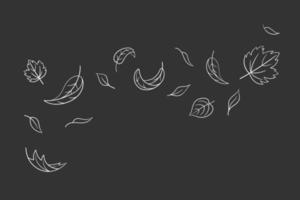 les feuilles tombent dans un style doodle, illustration vectorielle. onduler de l'air froid par temps venteux. contour de la feuille d'érable pour l'impression et la conception. élément noir isolé sur fond de tableau. symbole de l'automne vecteur
