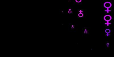 toile de fond de vecteur violet foncé avec des symboles de puissance de la femme.