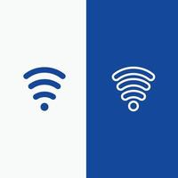 services wifi ligne de signal et glyphe icône solide bannière bleue ligne et glyphe icône solide bannière bleue vecteur