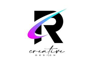 création de logo de lettre r avec swoosh bleu violet créatif. lettre r icône initiale avec vecteur de forme incurvée
