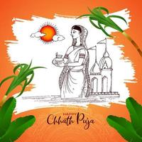 joyeux chhath puja fond de festival de baignade en rivière traditionnelle vecteur