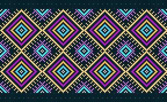 motif ethnique géométrique de pixel, arrière-plan ikat de broderie vectorielle, carré de motif pixel jaune rose et bleu vecteur