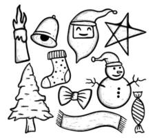 ensemble de collection de noël croquis de dessin animé dessiné à la main d'illustration de doodle pour le tatouage, les autocollants, etc. vecteur