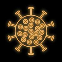 enseigne au néon numérique scientifique médicale jaune brillant lumineux pour la pharmacie de laboratoire hospitalier belle avec le virus pandémique du coronavirus sur fond noir. illustration vectorielle vecteur