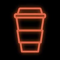 Enseigne au néon rouge lumineux lumineux pour café bar restaurant pub beau brillant avec une tasse de café sur fond noir. illustration vectorielle vecteur