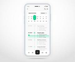 concept de planificateur de calendrier d'application mobile, modèle de calendrier de rendez-vous ui ux, agenda de calendrier de smartphone application de réunion de planification annuelle, événements de calendrier, activité, application d'événement, téléphone vectoriel