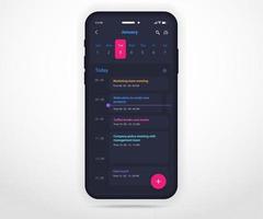 concept de planificateur de calendrier d'application mobile, modèle de calendrier de rendez-vous ui ux, agenda de calendrier de smartphone application de réunion de planification annuelle, événements de calendrier, activité, application d'événement, téléphone vectoriel