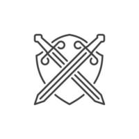 épées croisées et icône ou logo de contour vectoriel de bouclier