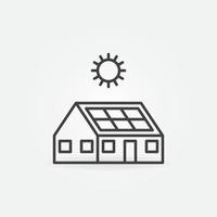 maison avec panneau solaire sur l'icône de la ligne de toit. signe d'électricité du soleil vecteur