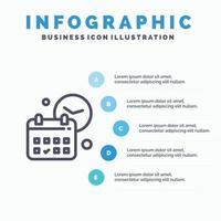 calendrier date jour heure icône de ligne de travail avec 5 étapes présentation infographie fond vecteur