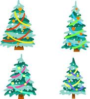 Sapin de Noël. vacances et nouvel an. ensemble de plantes vertes. guirlandes, lumières et décoration. illustration plate de dessin animé vecteur