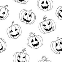 modèle sans couture de citrouille d'halloween. arrière-plan dessiné à la main dans un style doodle. décor de vacances vecteur