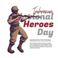illustration de la journée du héros indonésien sur un soldat se préparant à attaquer vecteur