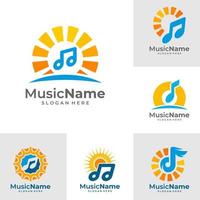 ensemble d'illustration d'icône de vecteur de logo de soleil de musique. modèle de conception de logo de musique soleil
