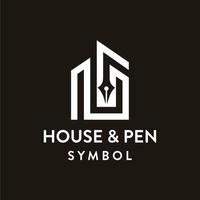 maison de construction simple avec création de logo de symbole de signe de crayon vecteur