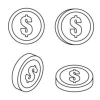 un ensemble de signe de ligne de style pièce isolé dollar. illustration vectorielle vecteur