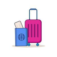 valise avec un passeport et un billet. bagages pour voyager. isolé sur fond blanc. illustration vectorielle. vecteur