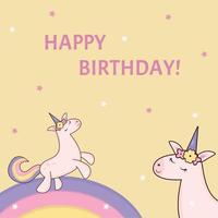 carte d'anniversaire licorne rose avec corne vecteur