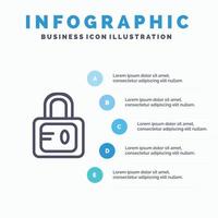 verrouiller l'icône de la ligne d'étude de l'école avec un fond d'infographie de présentation en 5 étapes vecteur