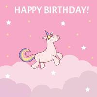 carte d'anniversaire licorne rose vecteur