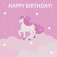 carte d'anniversaire bouclée licorne vecteur