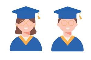 un étudiant avec des lunettes dans une robe bleue sourit le jour de la remise des diplômes. homme et femme dans un style plat. illustration vectorielle. vecteur