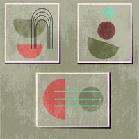 affiche géométrique abstraite moderne avec texture grunge sur fond gris. cercle, ovale, lignes, arc-en-ciel. vecteur