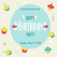 invitation d'anniversaire avec cupcakes et texte vecteur