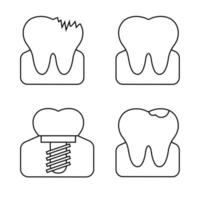 ensemble vectoriel de dents dans différents états dans le style de ligne