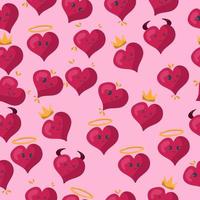 coeur kawaii lumineux sans soudure. design plat fait avec des timbres d'amour. coeur, amour, romance ou saint valentin. vecteur