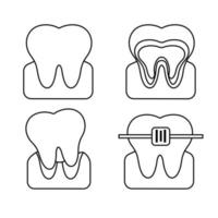 illustration vectorielle plate des dents dans divers états dans le style de ligne. vecteur