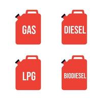 bidon d'essence avec l'inscription diesel, gaz, biodiesel, gpl. illustration vectorielle vecteur