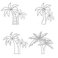 ensemble de différents palmiers jumelés avec des noix de coco dans un style de ligne. isolé sur fond blanc. illustration vectorielle. vecteur