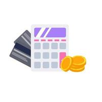 calculatrice électronique avec pièces de monnaie et carte de crédit. illustration vectorielle vecteur