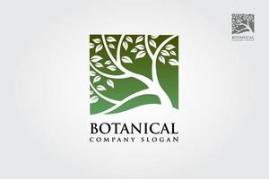 illustration de logo vectoriel botanique. modèle de logo arbre vert. style épuré et moderne sur fond blanc. la création de logo vectoriel carré arbre vert