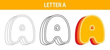 lettre a orange, feuille de travail de traçage et de coloriage pour les enfants vecteur