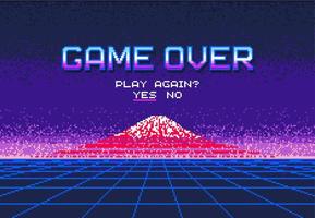 jeu vidéo pixel sur écran avec monture fujiyama vecteur