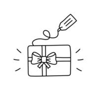 boîte-cadeau doodle avec archet. cadeau dessiné à la main. élément de conception graphique pour la publicité, le dépliant, l'affiche, la vente de la boutique en ligne. vecteur