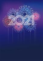 Modèle de carte de nouvel an 2021 avec feux d'artifice vecteur