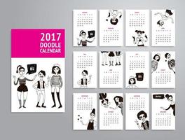 calendrier 2017 avec doodle femmes. vecteur