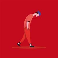 homme en rouge marchant avec les mains dans les poches vecteur