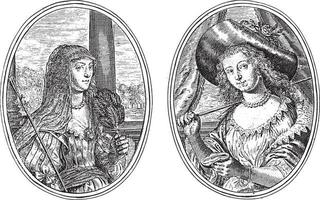 portraits de deux femmes inconnues, toutes deux en tant que bergère, illustration vintage. vecteur