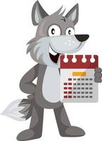 Loup avec calendrier, illustration, vecteur sur fond blanc.