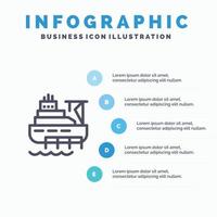 icône de ligne de construction de cargaison de bateau de navire avec fond d'infographie de présentation en 5 étapes vecteur