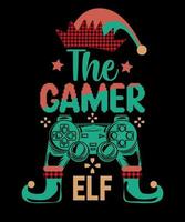 le joueur elfe drôle rétro conception de t-shirt gamer amoureux des elfes de noël vecteur