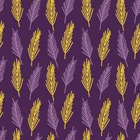 modèle vectoriel avec des brindilles abstraites violettes et jaunes sur fond violet. motif botanique pour cartes postales, cadeaux, vacances, tissus, emballages