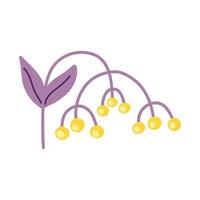 illustration vectorielle avec des brindilles violettes de feuilles et des baies et des fleurs jaune pâle dans un style plat fait à la main sur fond blanc. illustration botanique pour cartes postales, cadeaux, vacances, tissus vecteur