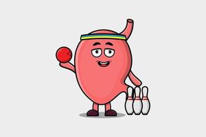 personnage de dessin animé mignon estomac jouant au bowling vecteur