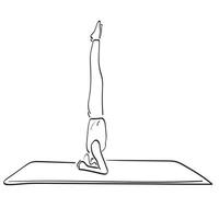 femme debout dans l'exercice de salamba sirsasana, ou pose de poirier sur le tapis de yoga illustration vecteur dessiné à la main isolé sur fond blanc dessin au trait.